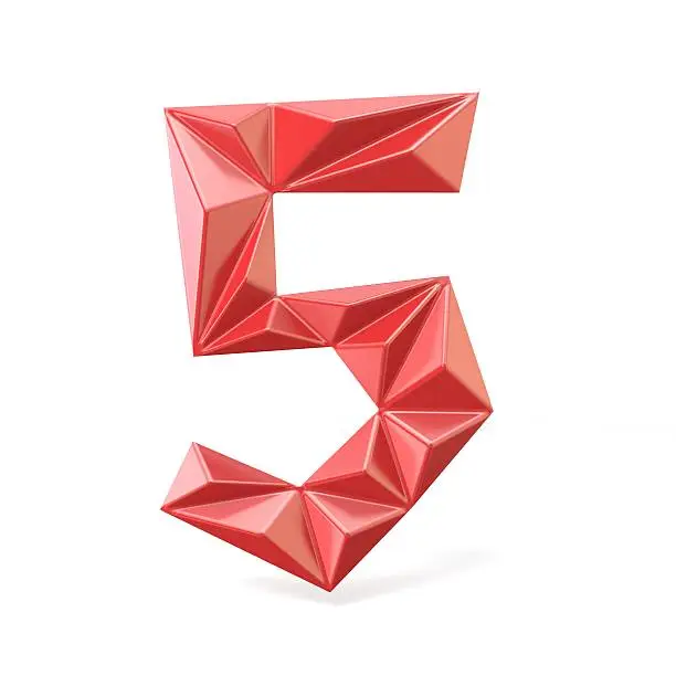 Photo of Red modern triangular font digit FIVE 5 3D