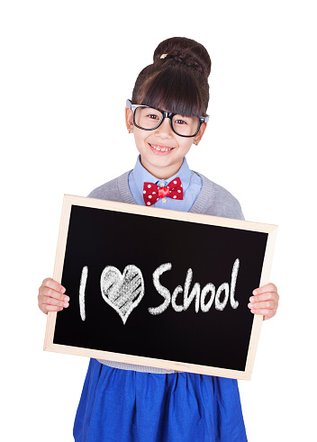 girl, student, blackboard, show, white background