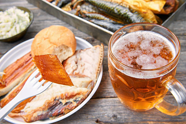 istock Meal consisting of smoked fish and beer 623780956