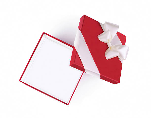 istock Open red gift box with white satin ribbon and bow 623782244