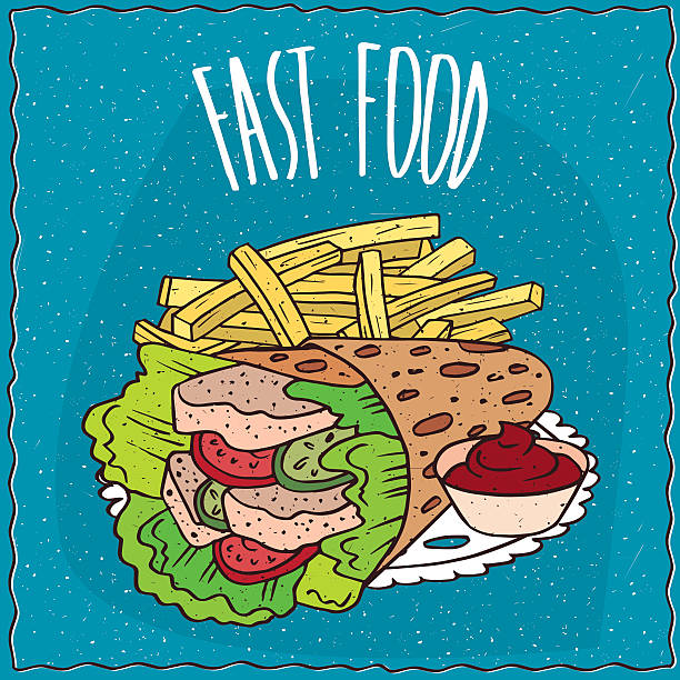 istock Twisted pita and french fries with ketchup 623782328