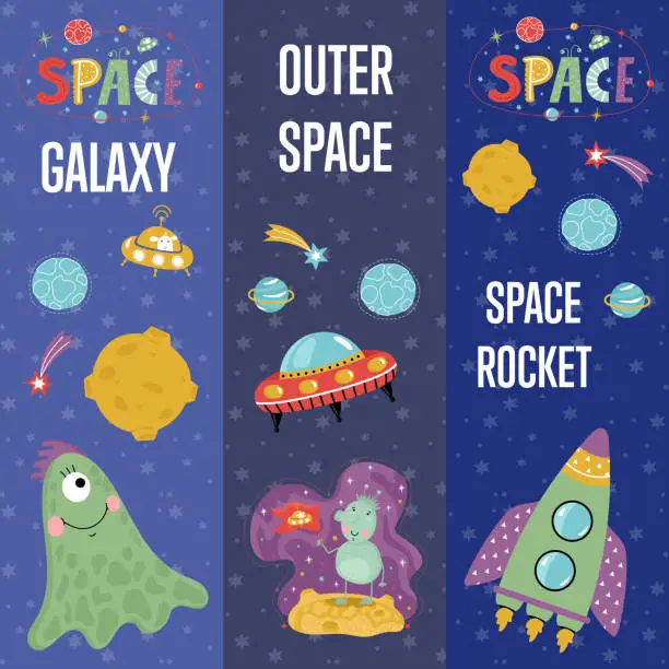 Vector illustration of Space Theme Cartoon Web Banners Collection