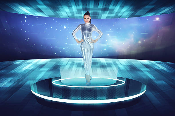 istock Young pretty asian woman inside digital world 623824380