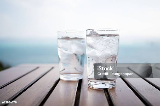 Glass Of Water On Table In Restaurant Stock Photo - Download Image Now - Cold Drink, Day, Drinking Glass