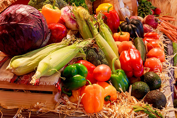 istock Thanksgiving day Tray with pumpkin and different ripe vegetables inside 623825264
