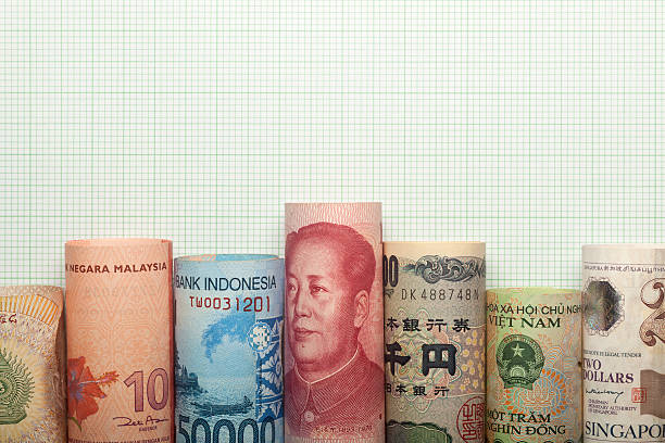 Asian currency graph Asian currencies forming a graph against grid background dong stock pictures, royalty-free photos & images