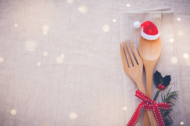 istock Christmas table place setting, holidays copy space fairy light t 623826752