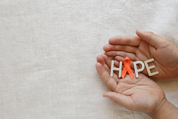 HOPE and orange Ribbons on hands, Leukemia awareness, Self Injur HOPE and orange Ribbons on hands, Leukemia awareness, Self Injury Awareness Day,Multiple sclerosis awareness self mutilation pictures stock pictures, royalty-free photos & images