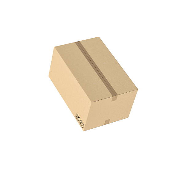 istock Rendering of closed light beige cardboard mail box taped with 623828150