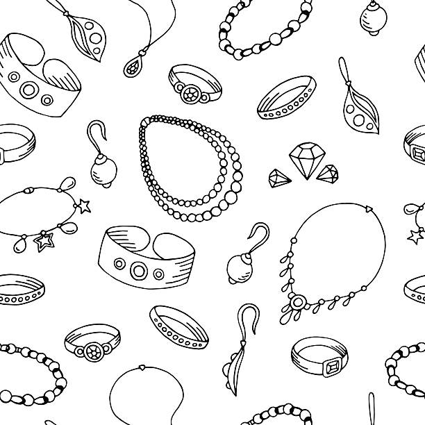 보석 그래픽 블랙 화이트 원활한 패턴 스케치 일러스트 벡터 - jewelry stock illustrations