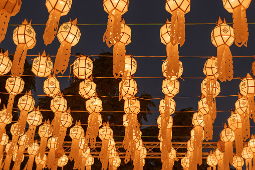 Lamps and candles used at Loy krathong festival, Night background