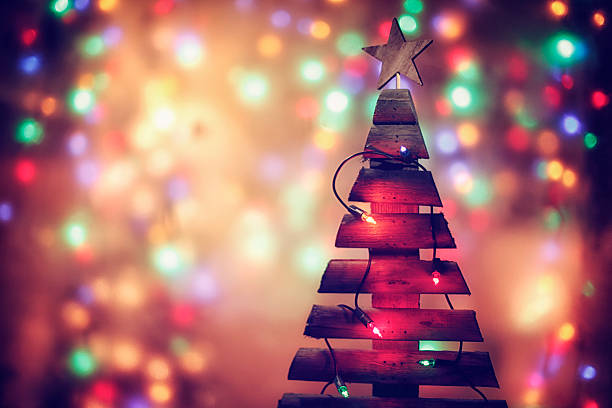 istock Wooden Christmas Tree Decorated with Christmas Ornaments 623846728