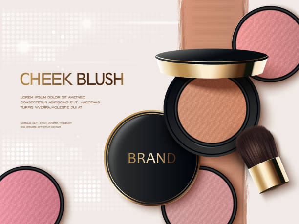 Cheek blush ads Cheek blush ads, 3d illustration blush compact with its colorful texture on the background compact mirror stock illustrations