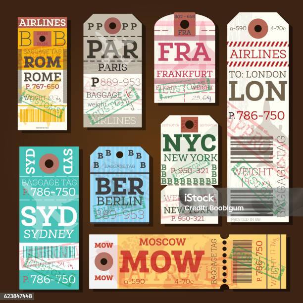 Retro Baggage Tags Stock Illustration - Download Image Now - Luggage Tag, Retro Style, Old-fashioned