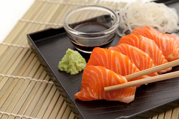 Salmon sashimi on the plate
