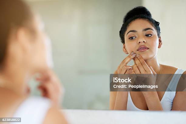 Her Morning Makeover Stock Photo - Download Image Now - Acne, One Woman Only, Women