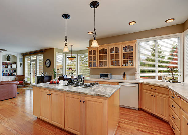 istock Maple storage combination and large island in the kitchen room 623859562