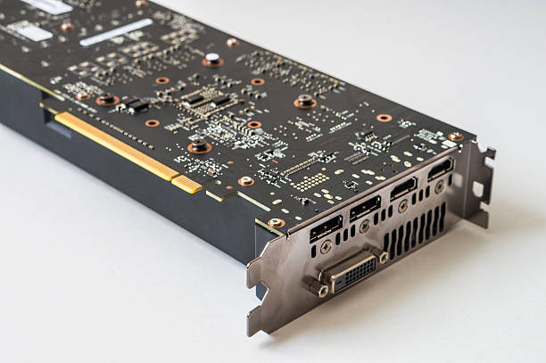 istock Connectors and ports of modern PCI computer videocard. 623867008