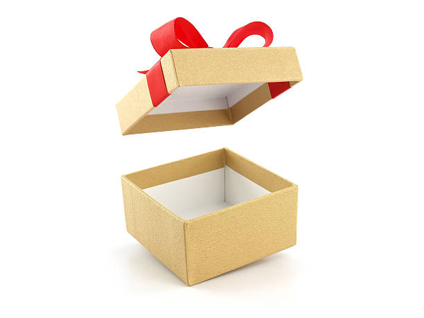 istock open and empty golden gift box with red ribbon bow 623867208