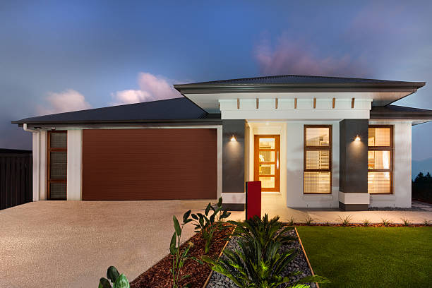 istock Modern mansion with a garage showing the front side 623867242