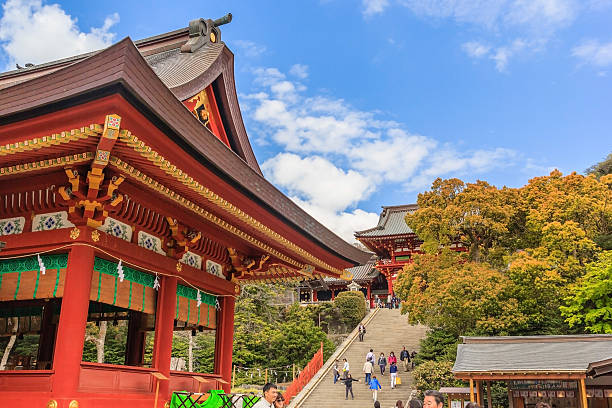 santuário tsurugaoka hachimangu em kamakura - kamakura japan tourist people - fotografias e filmes do acervo