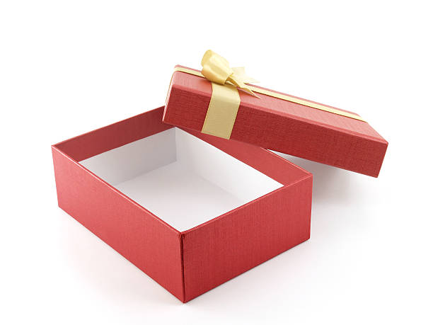 istock open and empty red gift box with golden ribbon bow 623868118