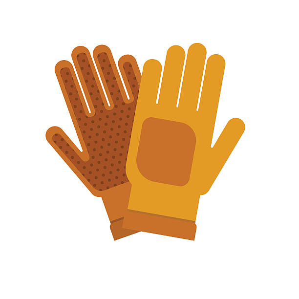 gartenarbeit flache gelbe handschuhe für die arbeit isoliert auf weißem hintergrund - handschuh stock-grafiken, -clipart, -cartoons und -symbole