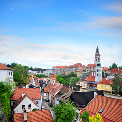 Panorama of town Cesky Krumlov, Czech Republic. UNESCO World Heritage Site. Composite photo