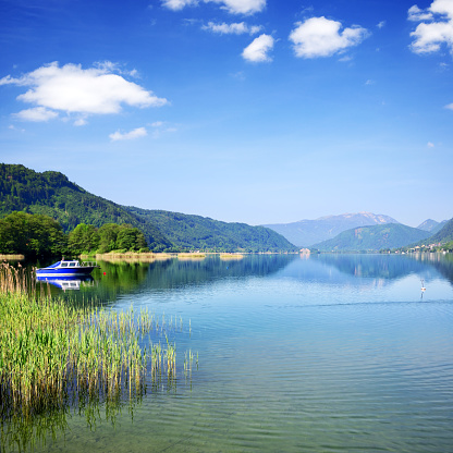 View at loch ness in Scotland with a stone ruin