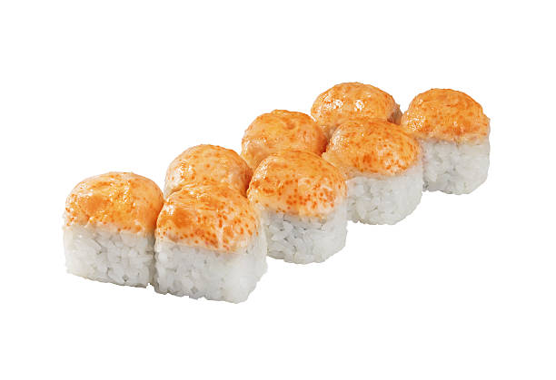 hot baked roll, cap Sushi  isolated on white background stock photo
