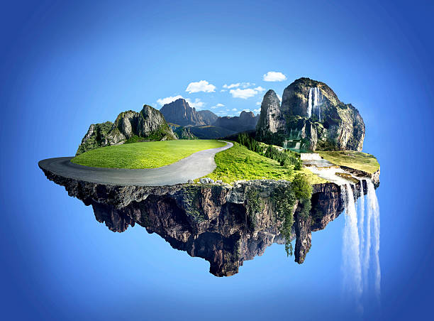 istock Amazing fantasy scenery with floating islands 623888994
