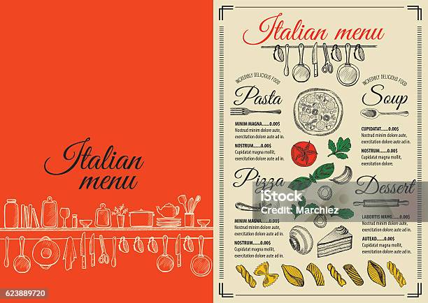 Menu Italian Restaurant Food Template Placemat Stock Illustration - Download Image Now - Italian Culture, Menu, Restaurant