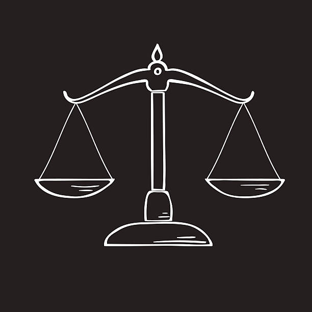 Justice scale  vector illustration. Justice scale doodle sketck isolated on chalkboard background, vector illustration. lawyer drawings stock illustrations