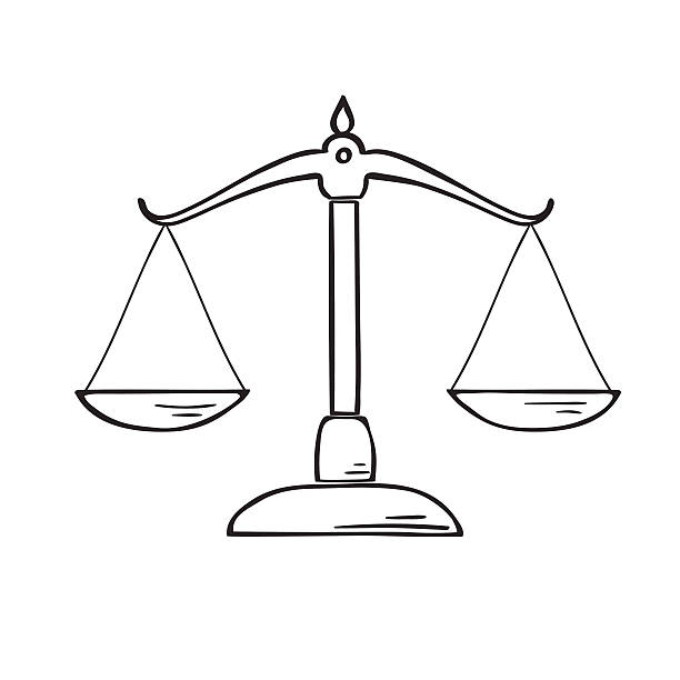 Justice scale  vector illustration. Justice scale doodle sketck isolated on white background, vector illustration. balance drawings stock illustrations