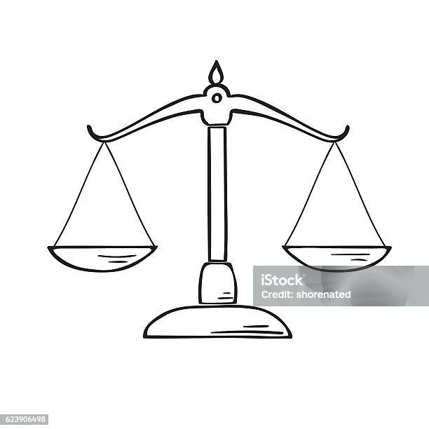 Justice Scale Vector Illustration Stock Illustration - Download Image Now - Weight Scale, Drawing - Activity, Libra