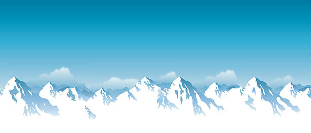 vector snowcapped mountain drawing of vector snowcapped mountain range background extreme terrain stock illustrations