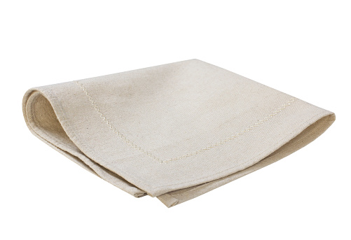 Kitchen cloth plaid folded beige isolated on white background.