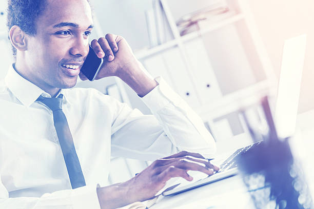istock Black male working in office, toned 623908874