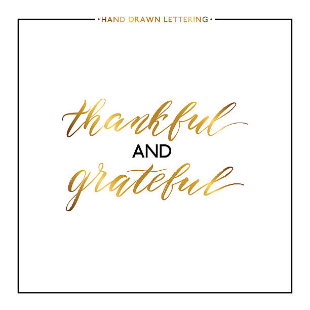 Thankful and grateful gold lettering isolated on white background Thankful and grateful gold lettering isolated on white background, hand painted letter, golden vector thanksgiving text for greeting card, poster, banner, print, handwritten calligraphy recognition quotes stock illustrations