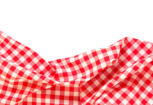 Kitchen picnic red cloth frame isolated on white background.