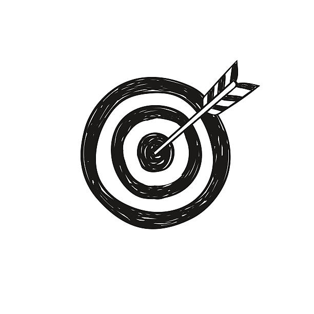 ziel und pfeil, vektor-illustration. - dartboard target aspirations sport stock-grafiken, -clipart, -cartoons und -symbole