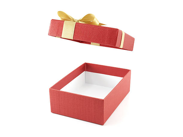 istock open and empty red gift box with golden ribbon bow 623911216