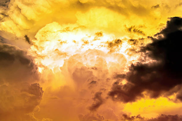 sky The Orange explosion and yellow light in overcast sky Aflame stock pictures, royalty-free photos & images