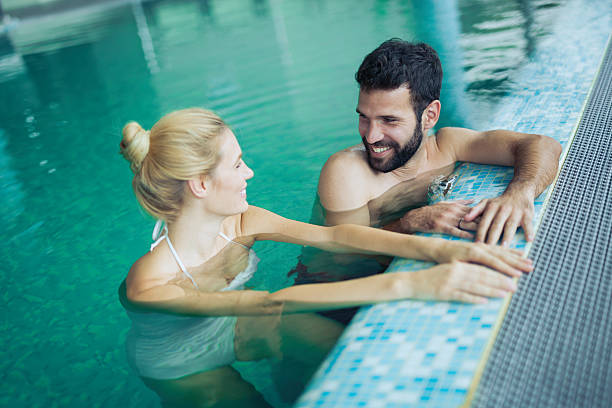 istock Romantic couple enjoying thermal bath 623913720