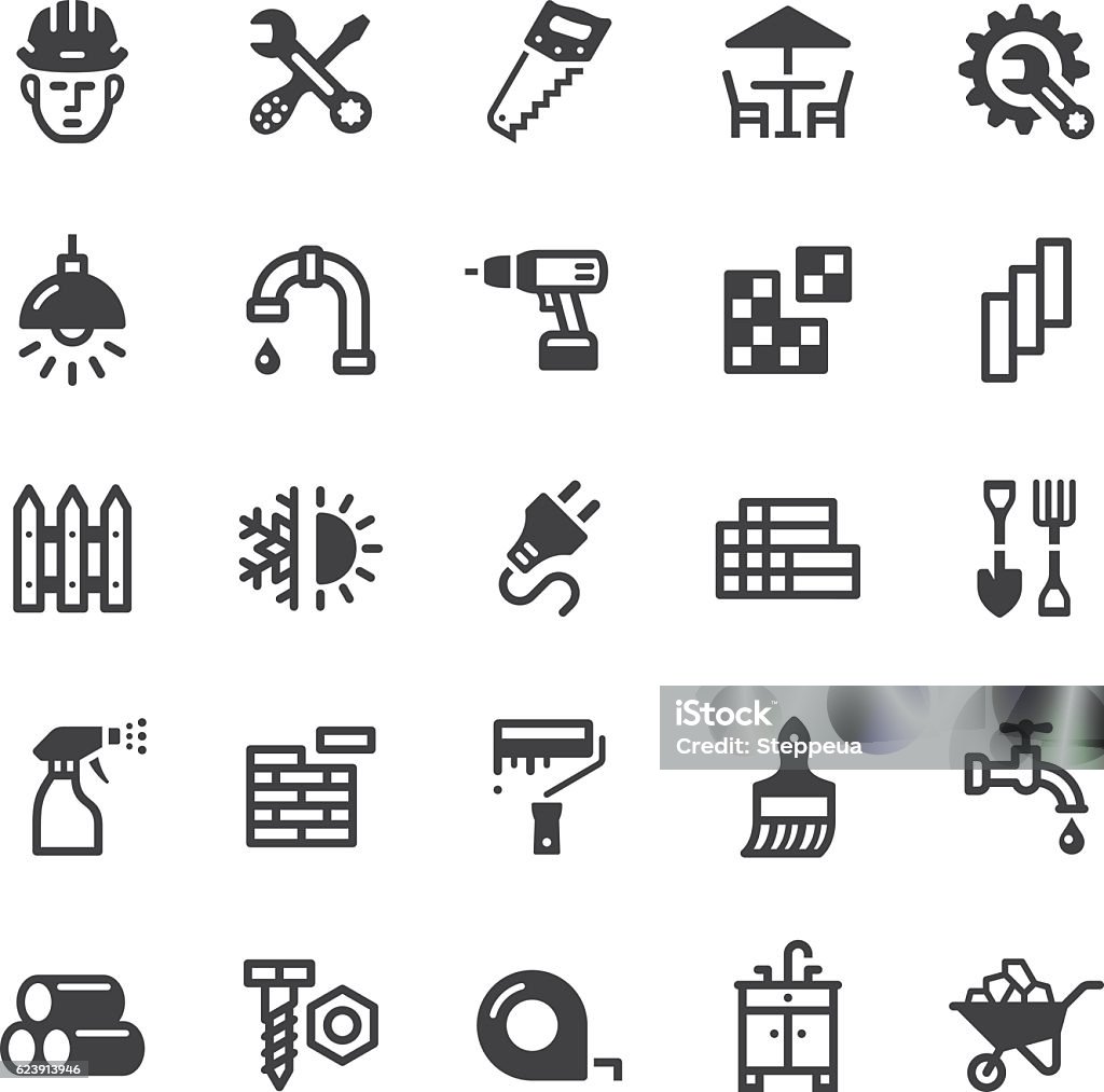 hardware store icons - Black series Vector icons. Black series. One icon consists of a single object. Files included: Vector EPS 10, JPEG 3000 x 3000 px, transparent PNG, AI 17 Icon Symbol stock vector