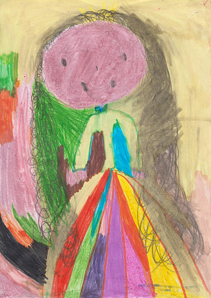 Photo of colorful drawing: Norwegian word Autumn, smiling girl and trees wit orange and red leaves