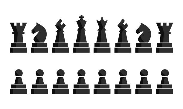 illustrations, cliparts, dessins animés et icônes de les icônes d’échecs noires définissent les figures du plateau. illustrations vectorielles. neuf - chess leisure games chess queen skill