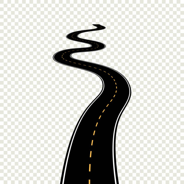 illustrazioni stock, clip art, cartoni animati e icone di tendenza di strada tortuosa curva con marcature bianche. illustrazione vettoriale eps - punto di fuga