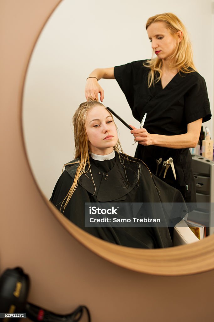 Hair Stylist At Work Hairdresser Cutting Hair To Customer Stock Photo -  Download Image Now - iStock