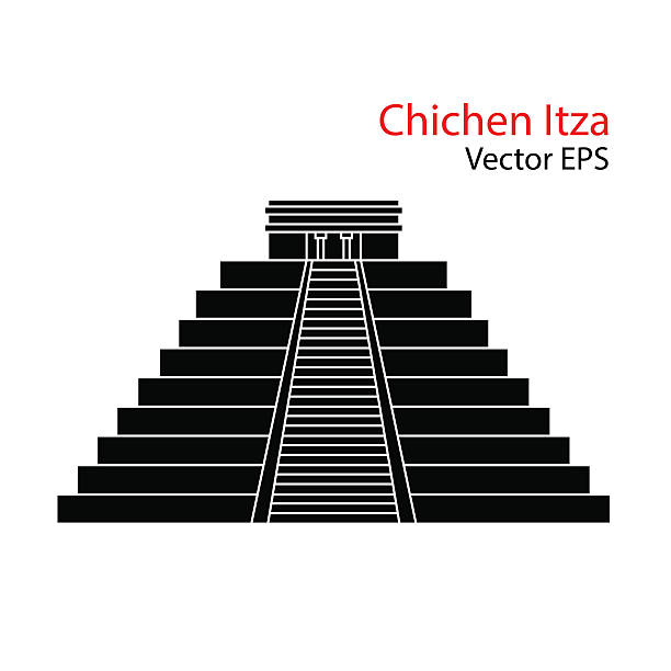 ilustrações de stock, clip art, desenhos animados e ícones de vector line  icon of chichen itza. - mayan pyramids